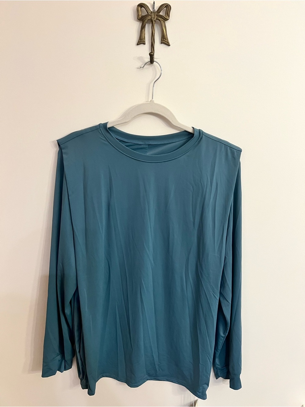 NWT HALARA Long Sleeve Ruched Yoga Athletic Top Teal Blue L 02837004 Pilates
